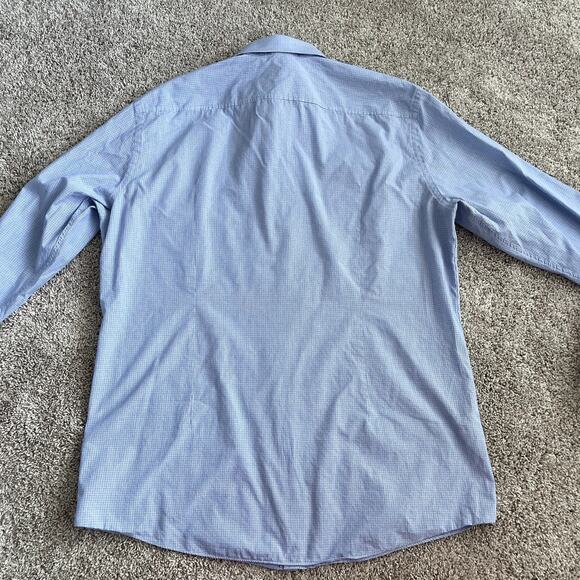 BOSS Hugo Boss Men's 17 (36/37) Blue Sharp Fit Classic Plaid Button Down Shirt - Picture 8 of 15